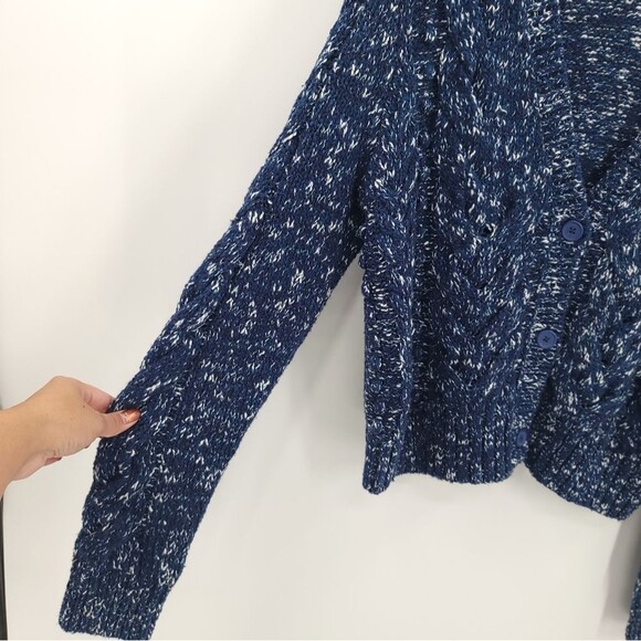 Goodthreads Chunky Cable Knit Cardigan Sweater 3-Button Navy Blue Preppy NWT - Picture 5 of 12